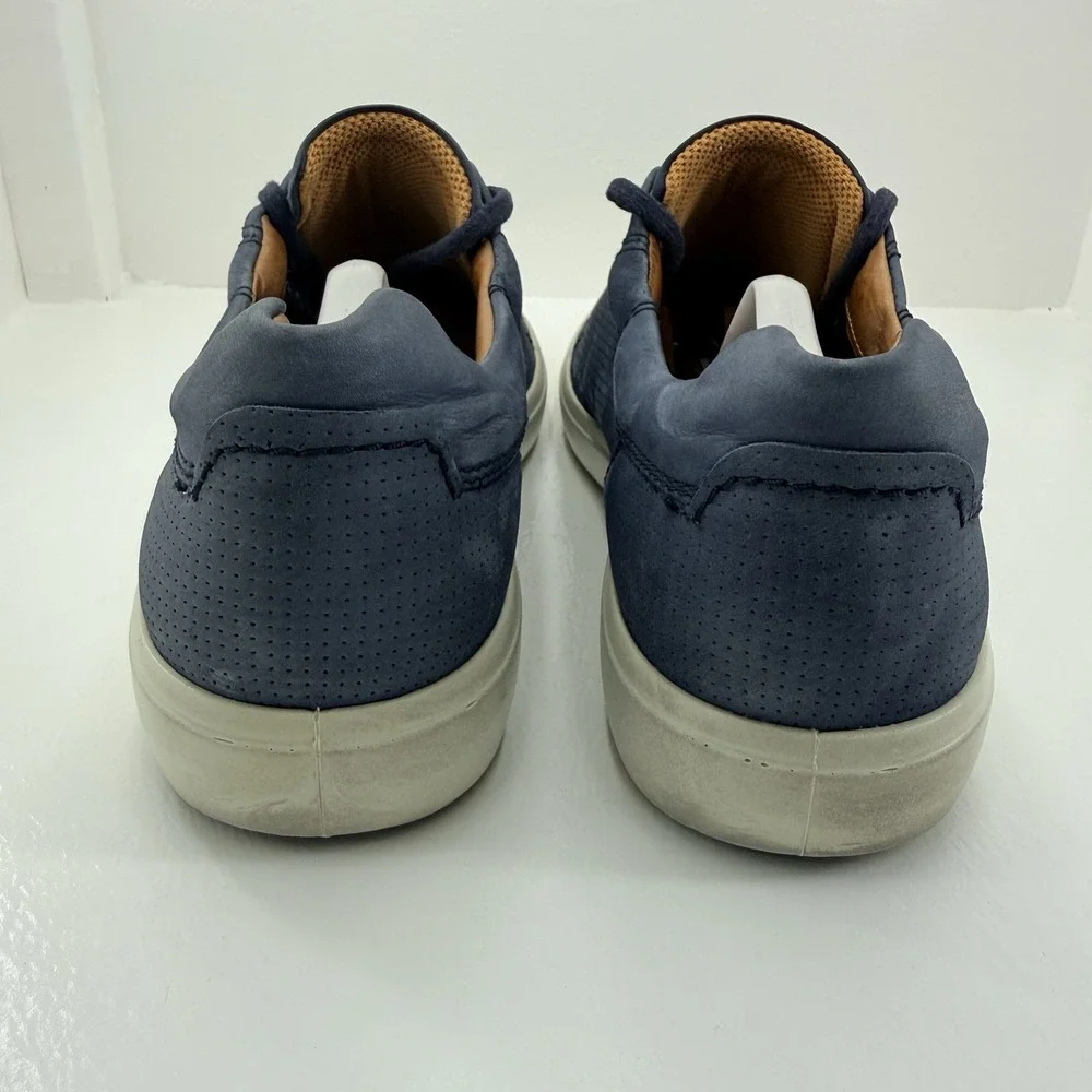 ECCO Soft 7 Street Navy Blue Perforated Leather Sneakers Men's US 12.5 EU 46